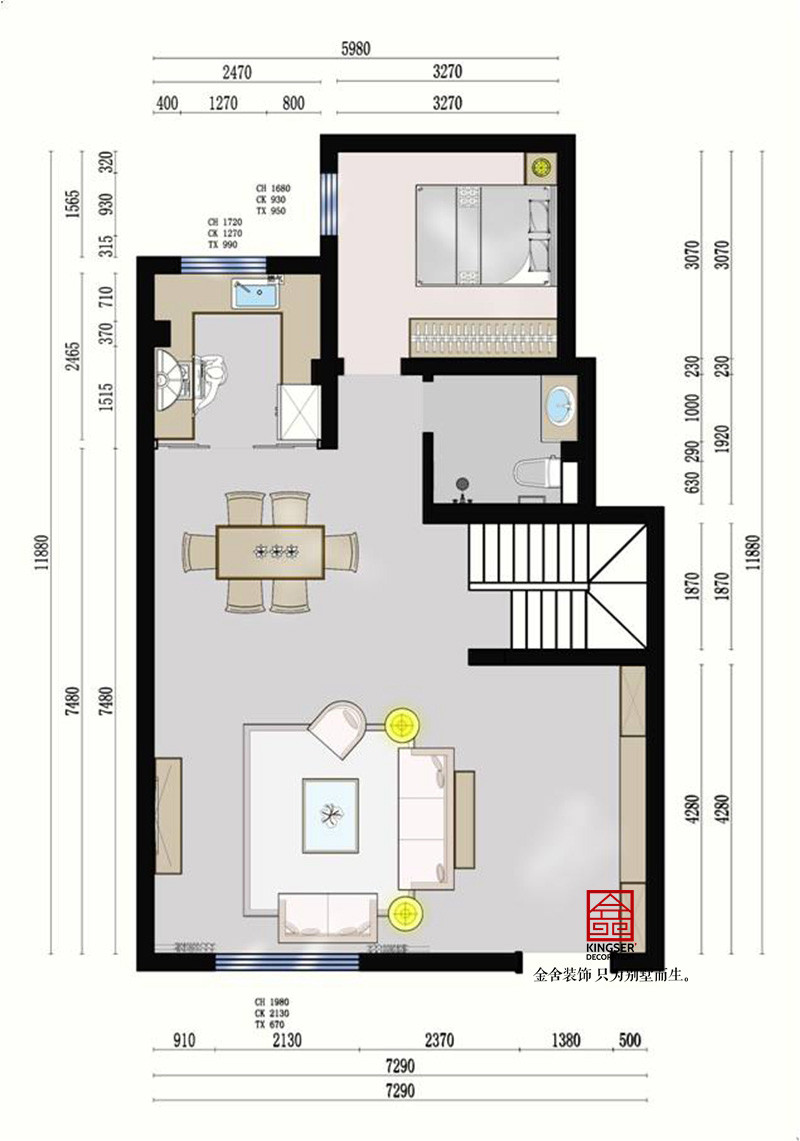 西山林語-260平米-一層平面布局圖