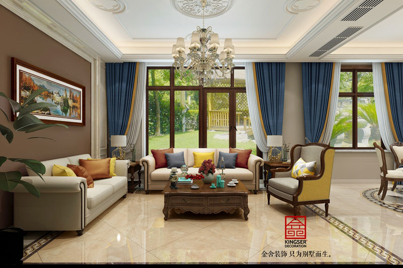 龍湖天宸原著-美式風格-客廳效果圖
