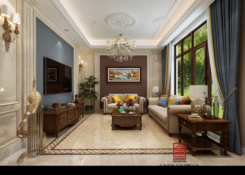 龍湖天宸原著-美式風格-客廳效果圖