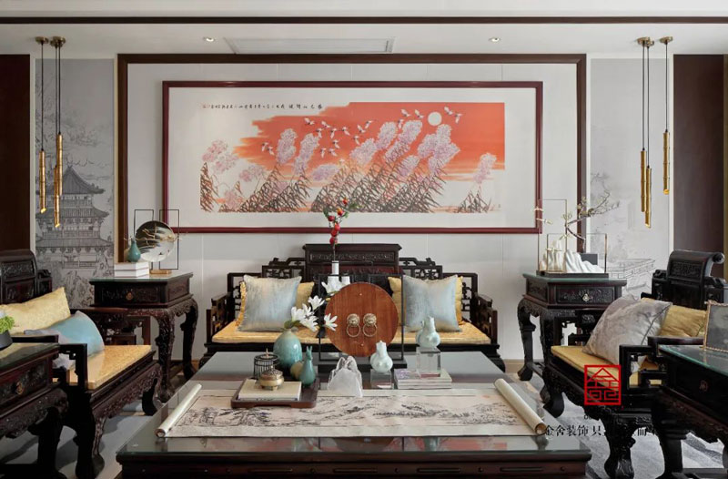 天海容天下170平樣板間裝修新中式風格客廳實景圖