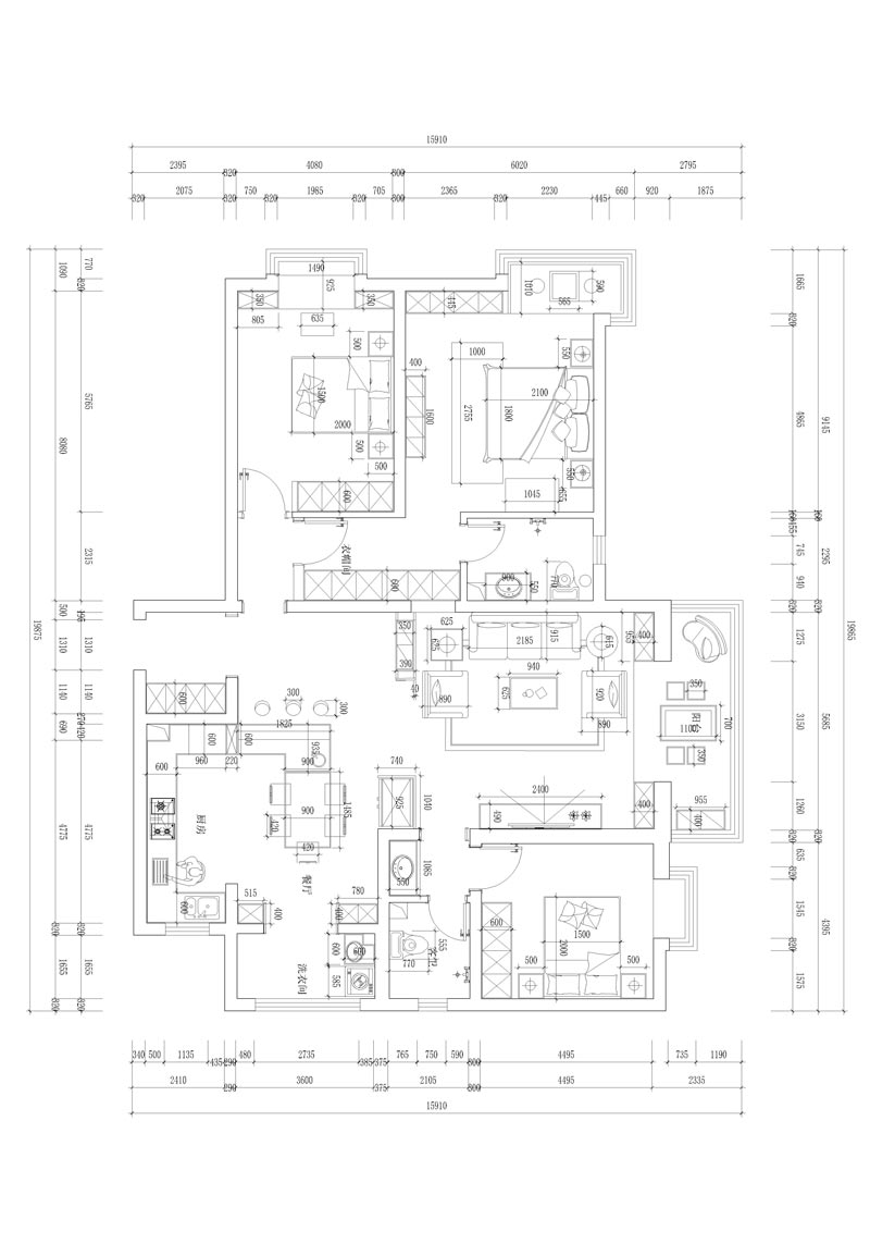 健康城160平米平面布置圖