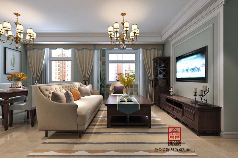 國賓壹號108平米清新美式裝修設(shè)計