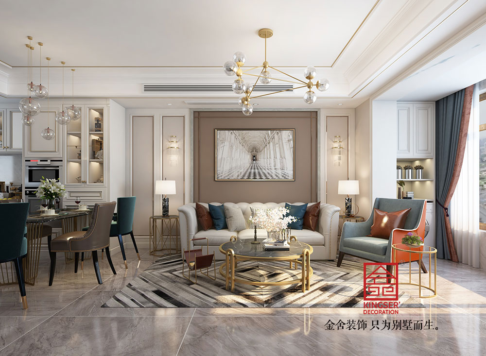 中山公館127平米裝修-輕奢風格-沙發背景墻