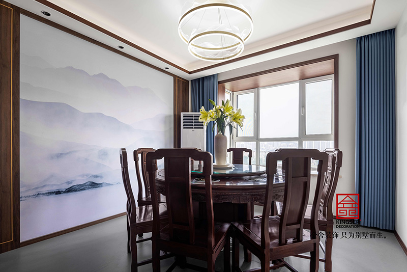 雨荷水岸130㎡中式風(fēng)格裝修實景-餐廳