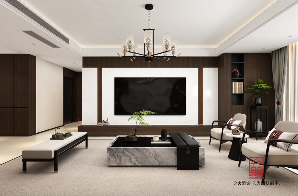 弘石灣192平米新中式風(fēng)格裝修-客廳