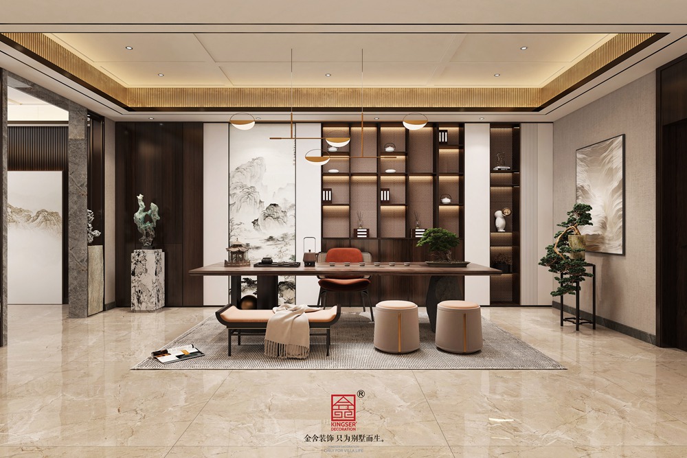 安平自建別墅450平米新中式風格裝修-茶室